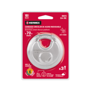 CANDADO CIRCULAR ACERO INOX, CILINDRO LATON, 70MM 49473