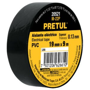 Cinta de aislar de 9 m x 19 mm, negra, PRETUL 20521