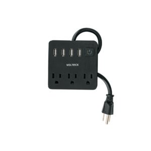 Multicontacto 16 AWG doméstico, 3 entradas 4 ptos USB, negro, 49321