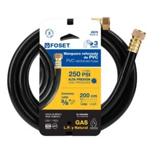 Manguera para gas, PVC negra, 3/8" flare, 2 m, FOSET 40076