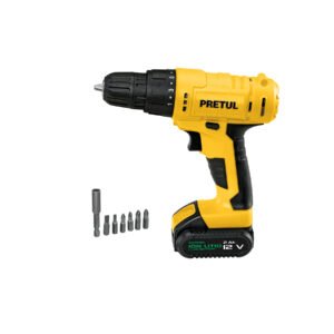 Taladro/destornillador 3/8", 12V, 1 batería 2Ah, PRETUL 29975